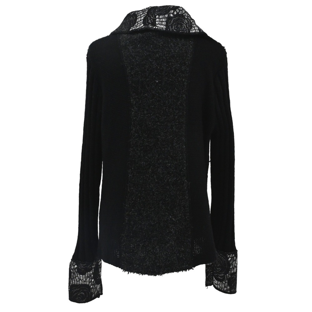 Y2K Whimsical Sioni Floral Lace Cardigan Jacket Black White Wool Mohair Blend - Picture 9 of 16